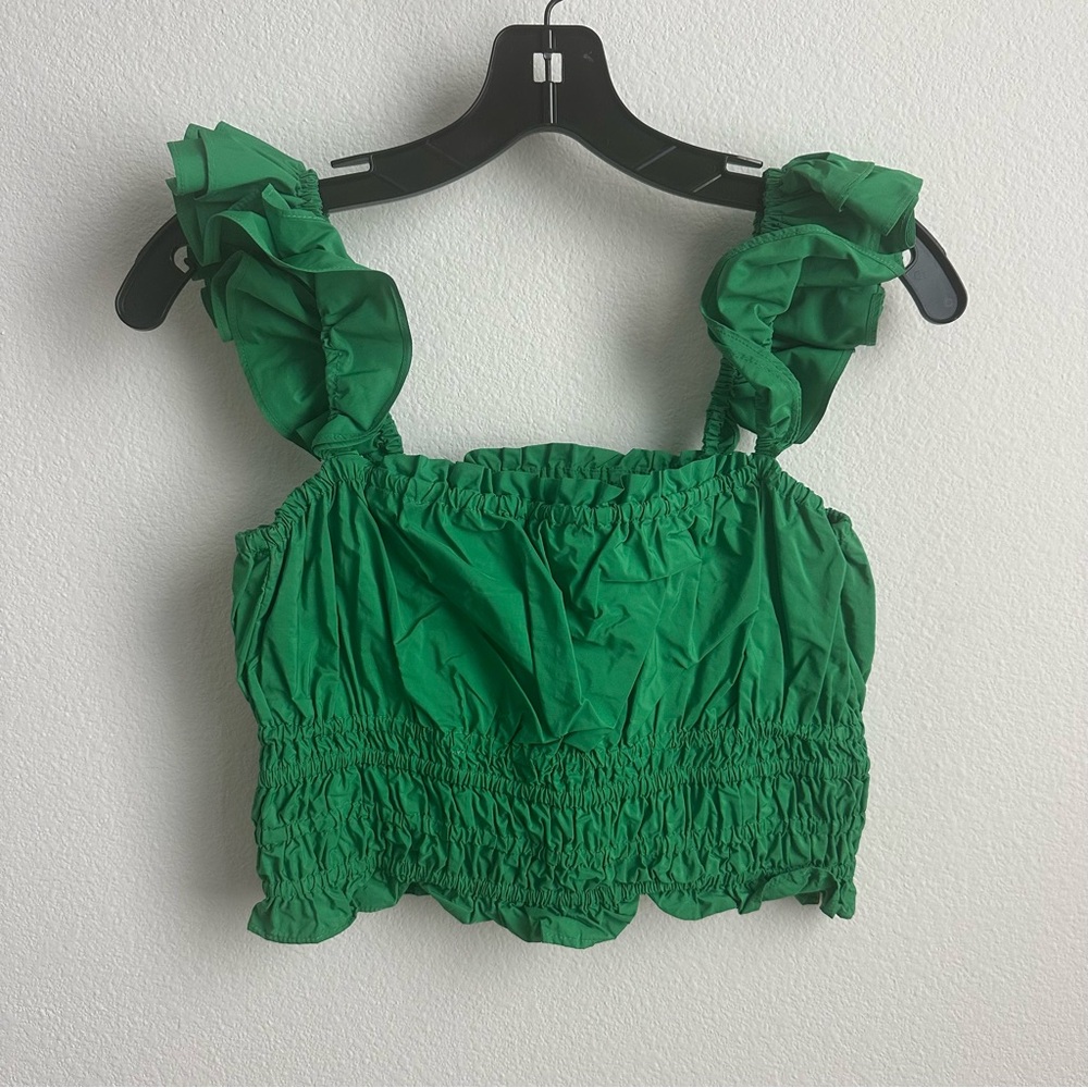 Anthropologie Emerald Ruffle Tank Top